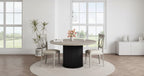 for Dining Room and Kitchen 47 Round Dining Table for 4-6  Industrial Kitchen Table with Sturdy Waveform Metal Pedestal Base