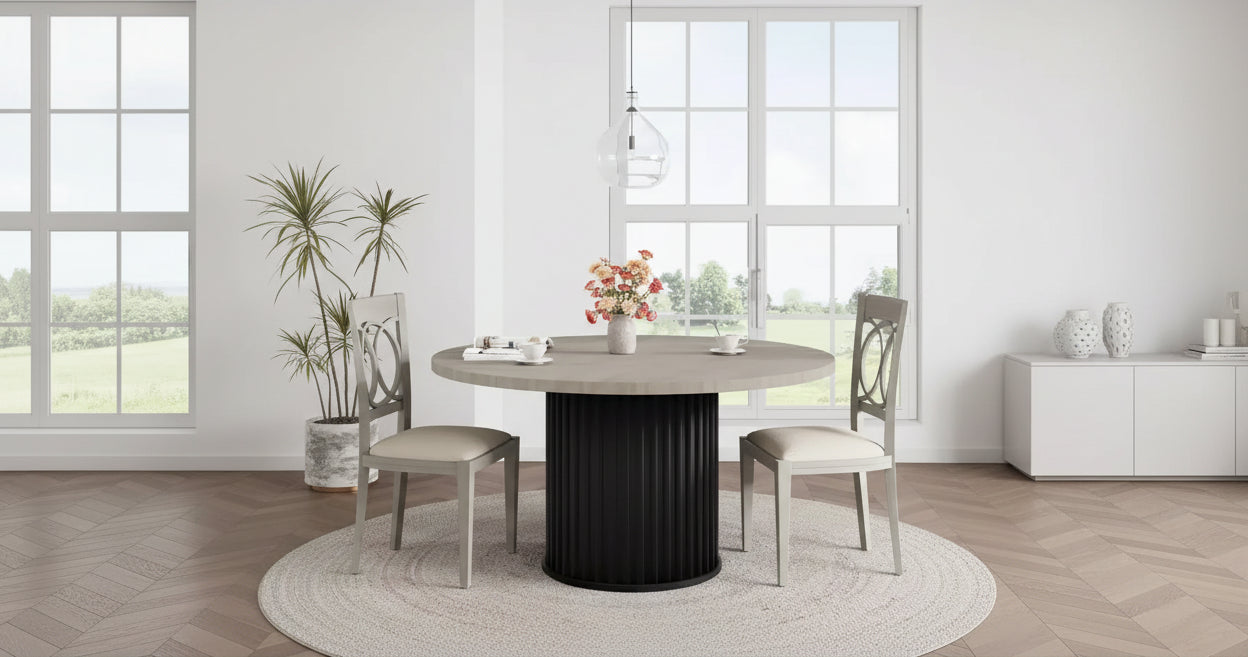 for Dining Room and Kitchen 47 Round Dining Table for 4-6  Industrial Kitchen Table with Sturdy Waveform Metal Pedestal Base