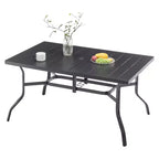 Laukingdom 1pc Outdoor Patio Dining Tabletop Steel Table with Umbrella Hole & Grooved Tabletop for 6