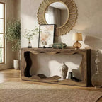 JVNOXK Modern Industrial Farmhouse End Table with Wavy Design 2-Tier Side Table for Living Room Entryway