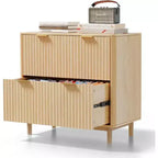 Cassettiera in legno scanalato a 2 cassetti con cassetto ampio