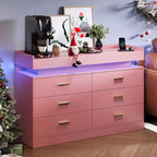 Comò a 6 cassetti, cassettiera per armadio con luci LED fluttuanti e stazione di ricarica, mobiletto a cassetti per camera da letto, soggiorno, 120 cm di larghezza, rosa