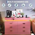 Comò a 6 cassetti, cassettiera per armadio con luci LED fluttuanti e stazione di ricarica, mobiletto a cassetti per camera da letto, soggiorno, 120 cm di larghezza, rosa