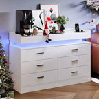 Comò a 6 cassetti, cassettiera per armadio con luci LED fluttuanti e stazione di ricarica, mobiletto a cassetti per camera da letto, soggiorno, 120 cm di larghezza, rosa