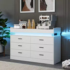 Comò a 6 cassetti, cassettiera per armadio con luci LED fluttuanti e stazione di ricarica, mobiletto a cassetti per camera da letto, soggiorno, 120 cm di larghezza, rosa