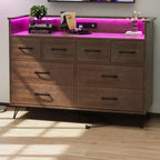 Comodino moderno a 8 cassetti con luci a LED e stazione di ricarica, organizer in legno con ripiano aperto per camera da letto, soggiorno, ingresso