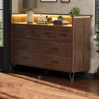 Comodino moderno a 8 cassetti con luci a LED e stazione di ricarica, organizer in legno con ripiano aperto per camera da letto, soggiorno, ingresso