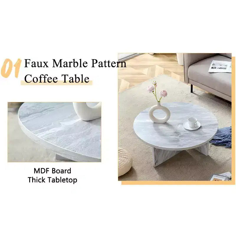 Tavolino da caffè rotondo in MDF bianco da 80 cm, Tavolino moderno minimalista nordico antigraffio per soggiorno, ufficio, camera da letto