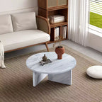 Tavolino da caffè rotondo in MDF bianco da 80 cm, Tavolino moderno minimalista nordico antigraffio per soggiorno, ufficio, camera da letto