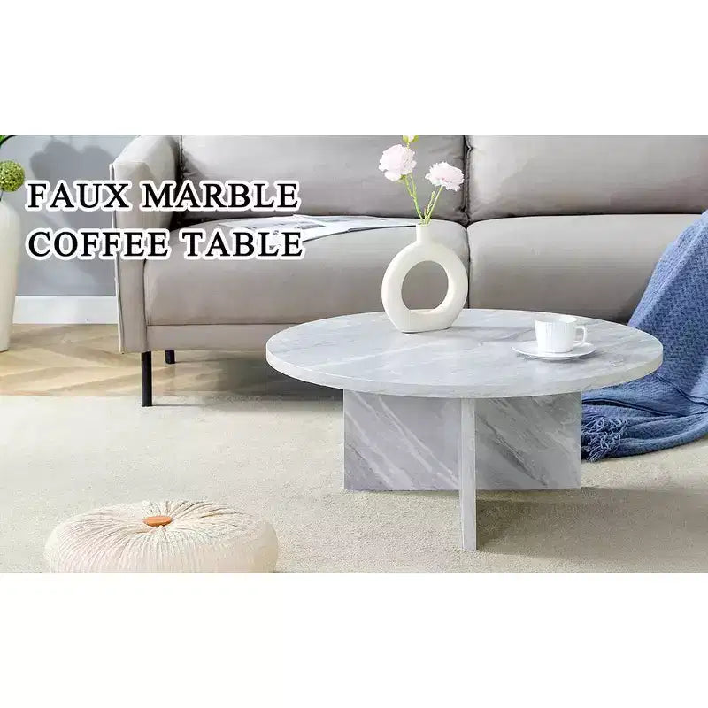 Tavolino da caffè rotondo in MDF bianco da 80 cm, Tavolino moderno minimalista nordico antigraffio per soggiorno, ufficio, camera da letto
