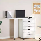Mobiletto con ruote Bianco Legno massello di pino, Legno multistrato, Plastica