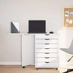 Mobiletto con ruote Bianco Legno massello di pino, Legno multistrato, Plastica