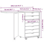 Mobiletto con ruote Bianco Legno massello di pino, Legno multistrato, Plastica
