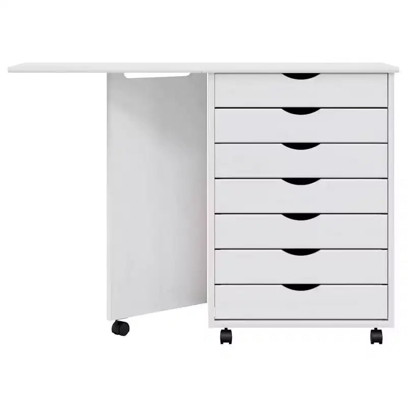 Mobiletto con ruote Bianco Legno massello di pino, Legno multistrato, Plastica
