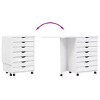 Mobiletto con ruote Bianco Legno massello di pino, Legno multistrato, Plastica
