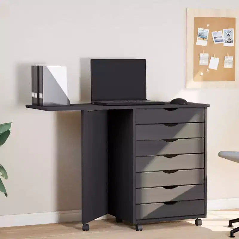 Mobiletto con ruote Bianco Legno massello di pino, Legno multistrato, Plastica