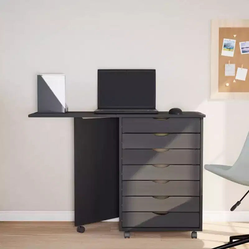 Mobiletto con ruote Bianco Legno massello di pino, Legno multistrato, Plastica