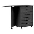 vidaXL Rolling Cabinet White Solid pine wood, engineered wood, plastic