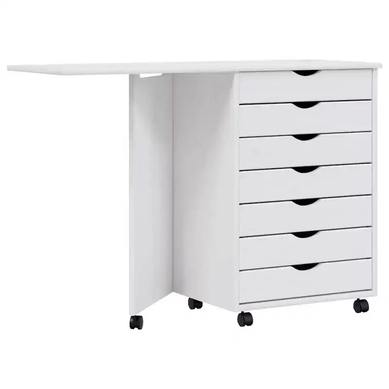Mobiletto con ruote Bianco Legno massello di pino, Legno multistrato, Plastica