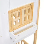 Letto a Castello con Struttura a Casetta, con Finestre e Porte, in Legno Bianco, con Scaletta di Sicurezza e Sponde Protettive