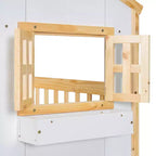 Letto a Castello con Struttura a Casetta, con Finestre e Porte, in Legno Bianco, con Scaletta di Sicurezza e Sponde Protettive