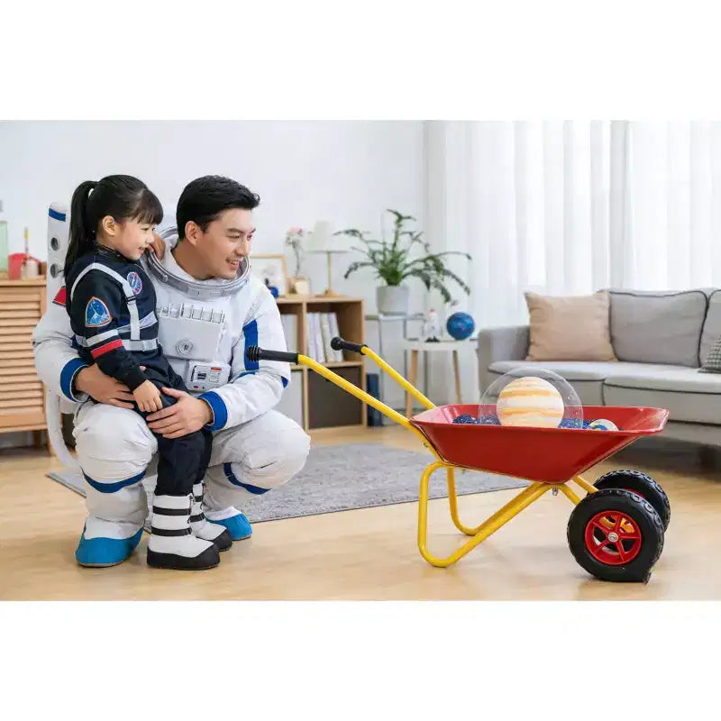 Carriola in metallo per bambini, carretto da giardino per bambini da 15 kg, carretto multiuso da cantiere con vassoio in acciaio resistente per foglie, terra, sabbia, attrezzo da giardinaggio per esterni