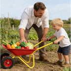 Carriola in metallo per bambini, carretto da giardino per bambini da 15 kg, carretto multiuso da cantiere con vassoio in acciaio resistente per foglie, terra, sabbia, attrezzo da giardinaggio per esterni