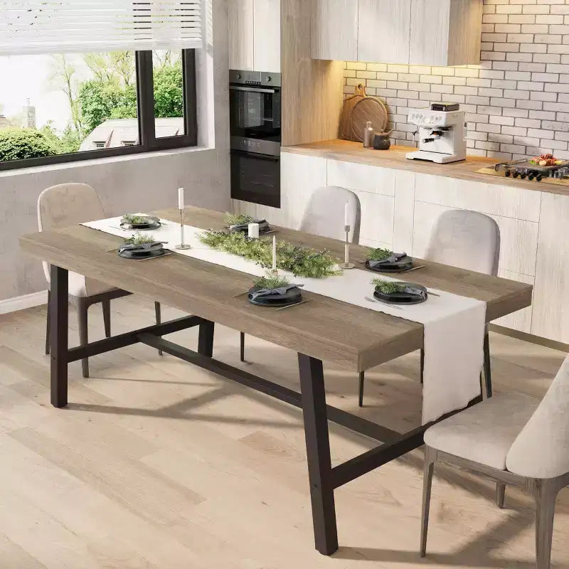 Tavolo da pranzo da 70,9 pollici per 6-8 persone, grande tavolo rettangolare industriale con piano in legno e gambe in metallo per sala da pranzo e cucina, grigio