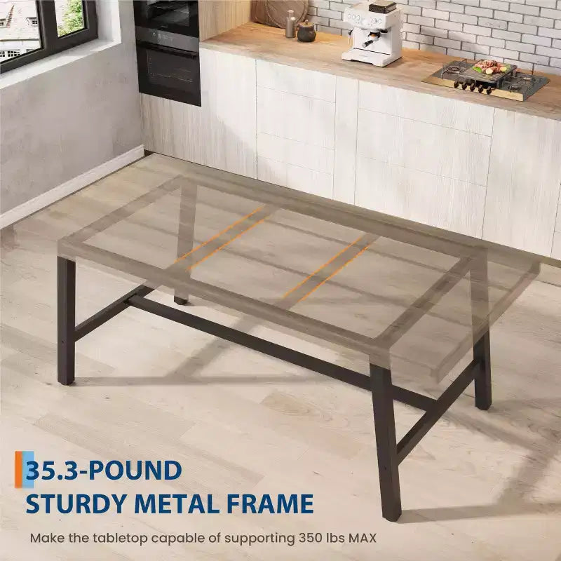 Tavolo da pranzo da 70,9 pollici per 6-8 persone, grande tavolo rettangolare industriale con piano in legno e gambe in metallo per sala da pranzo e cucina, grigio