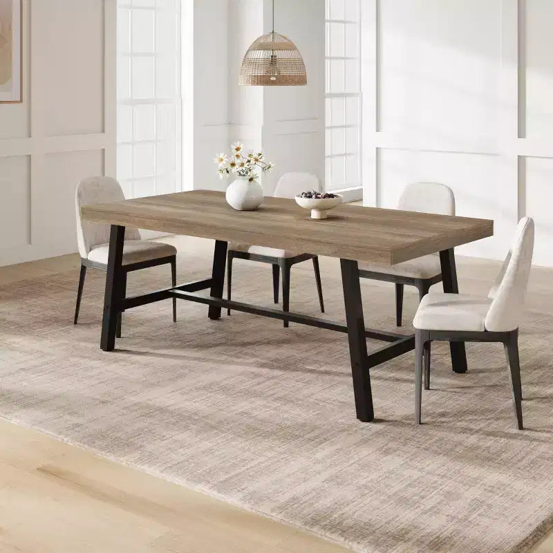 Tavolo da pranzo da 70,9 pollici per 6-8 persone, grande tavolo rettangolare industriale con piano in legno e gambe in metallo per sala da pranzo e cucina, grigio