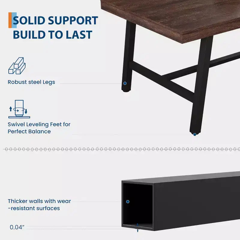 Tavolo da pranzo da 70,9 pollici per 6-8 persone, grande tavolo rettangolare industriale con piano in legno e gambe in metallo per sala da pranzo e cucina, grigio
