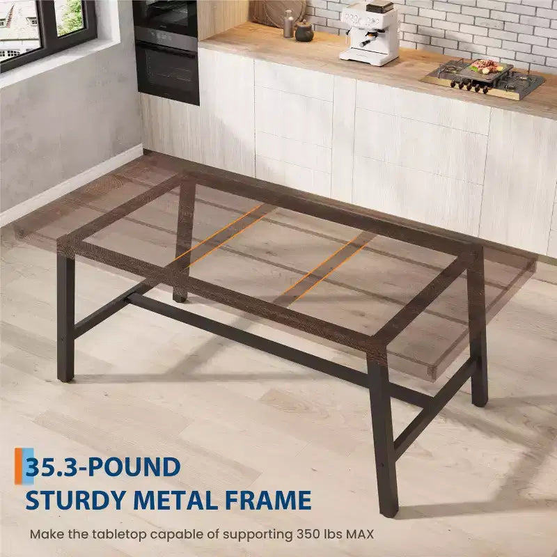 Tavolo da pranzo da 70,9 pollici per 6-8 persone, grande tavolo rettangolare industriale con piano in legno e gambe in metallo per sala da pranzo e cucina, grigio