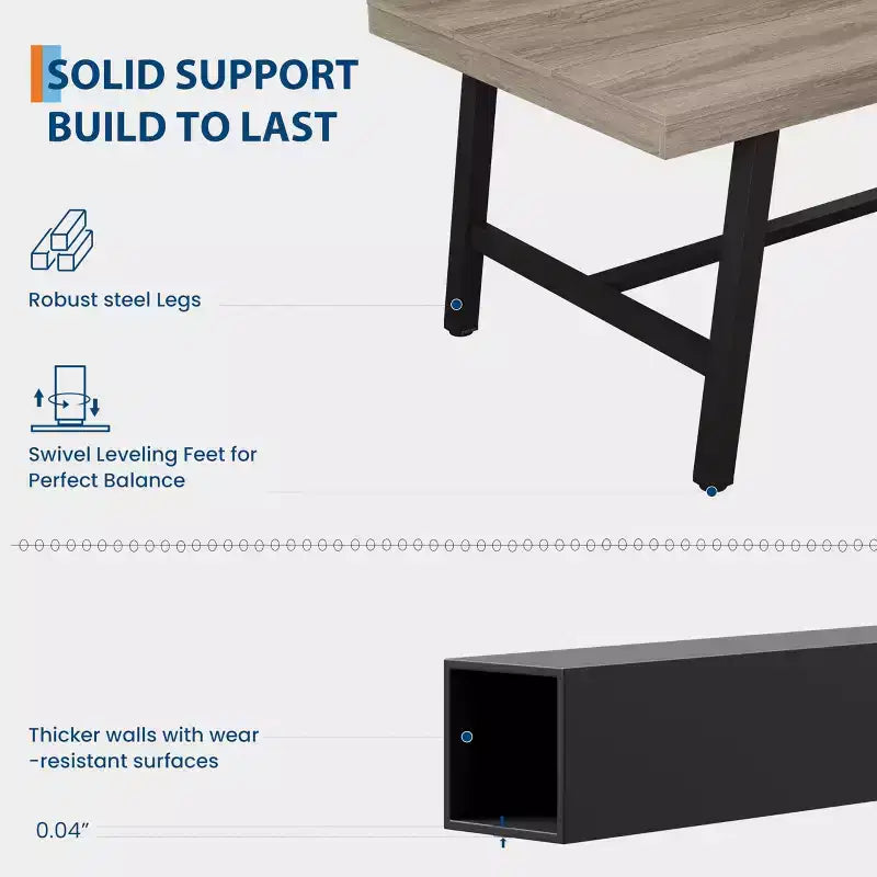 Tavolo da pranzo da 70,9 pollici per 6-8 persone, grande tavolo rettangolare industriale con piano in legno e gambe in metallo per sala da pranzo e cucina, grigio