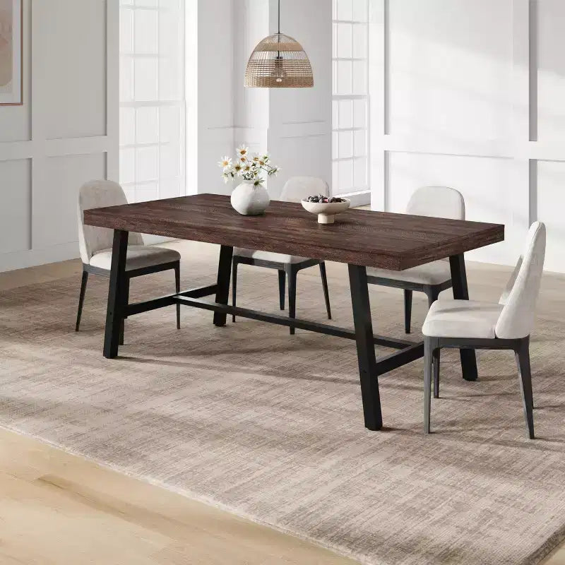 Tavolo da pranzo da 70,9 pollici per 6-8 persone, grande tavolo rettangolare industriale con piano in legno e gambe in metallo per sala da pranzo e cucina, grigio