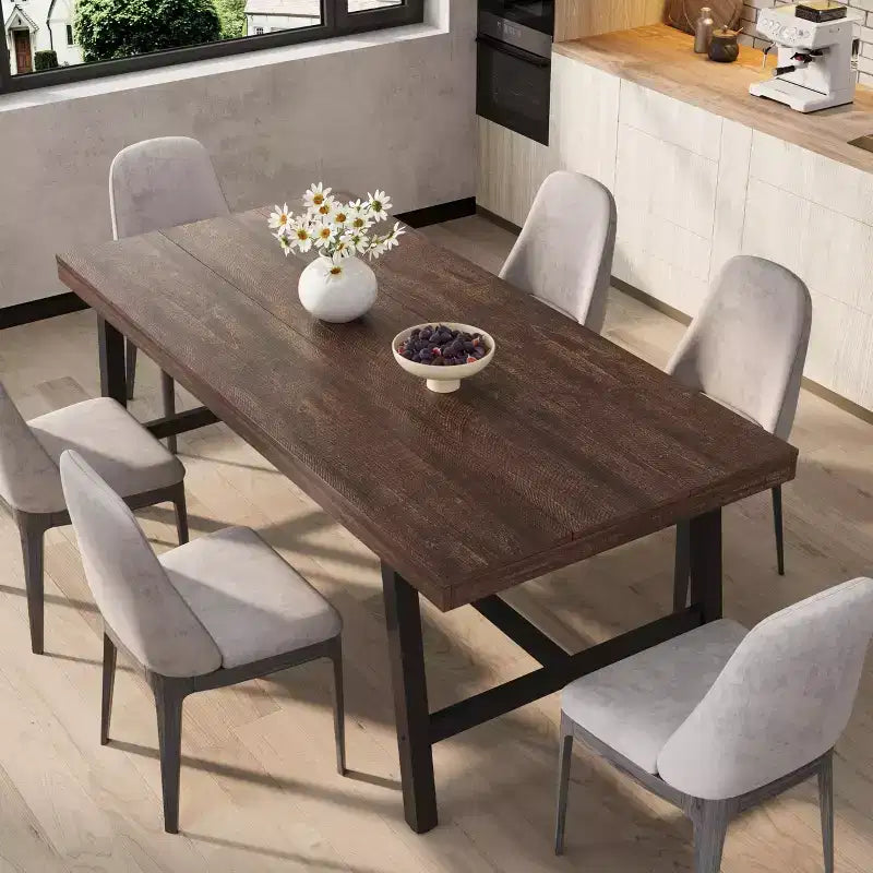 Tavolo da pranzo da 70,9 pollici per 6-8 persone, grande tavolo rettangolare industriale con piano in legno e gambe in metallo per sala da pranzo e cucina, grigio