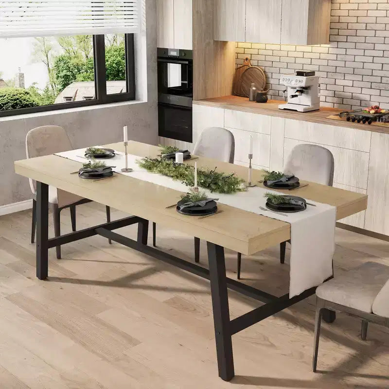 Tavolo da pranzo da 70,9 pollici per 6-8 persone, grande tavolo rettangolare industriale con piano in legno e gambe in metallo per sala da pranzo e cucina, grigio