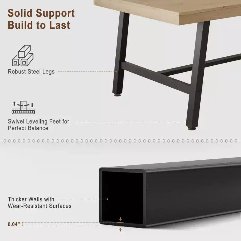 Tavolo da pranzo da 70,9 pollici per 6-8 persone, grande tavolo rettangolare industriale con piano in legno e gambe in metallo per sala da pranzo e cucina, grigio