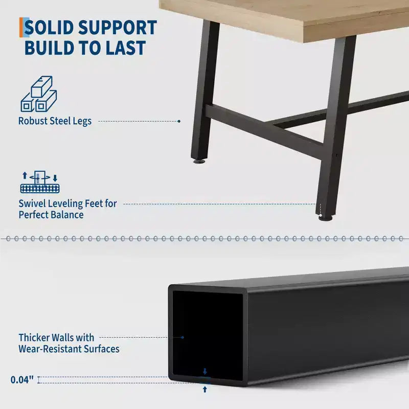 Tavolo da pranzo da 70,9 pollici per 6-8 persone, grande tavolo rettangolare industriale con piano in legno e gambe in metallo per sala da pranzo e cucina, grigio
