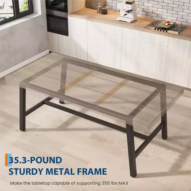 Tavolo da pranzo da 70,9 pollici per 6-8 persone, grande tavolo rettangolare industriale con piano in legno e gambe in metallo per sala da pranzo e cucina, grigio