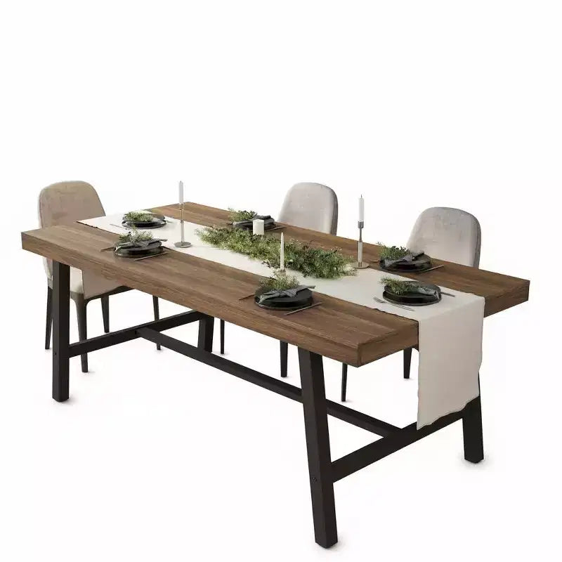 Tavolo da pranzo da 70,9 pollici per 6-8 persone, grande tavolo rettangolare industriale con piano in legno e gambe in metallo per sala da pranzo e cucina, grigio
