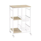 Tamarind White Metal Mobile Small Kitchen Cart: MDF Top, 2 Baskets, Locking Casters - Linon
