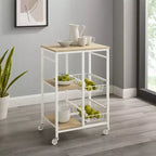 Carrello da cucina piccolo mobile in metallo bianco: piano in MDF, 2 cestini, ruote bloccabili