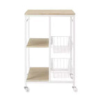 Carrello da cucina piccolo mobile in metallo bianco: piano in MDF, 2 cestini, ruote bloccabili