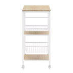Carrello da cucina piccolo mobile in metallo bianco: piano in MDF, 2 cestini, ruote bloccabili