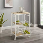 Carrello da cucina piccolo mobile in metallo bianco: piano in MDF, 2 cestini, ruote bloccabili