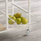 Carrello da cucina piccolo mobile in metallo bianco: piano in MDF, 2 cestini, ruote bloccabili
