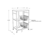 Carrello da cucina piccolo mobile in metallo bianco: piano in MDF, 2 cestini, ruote bloccabili