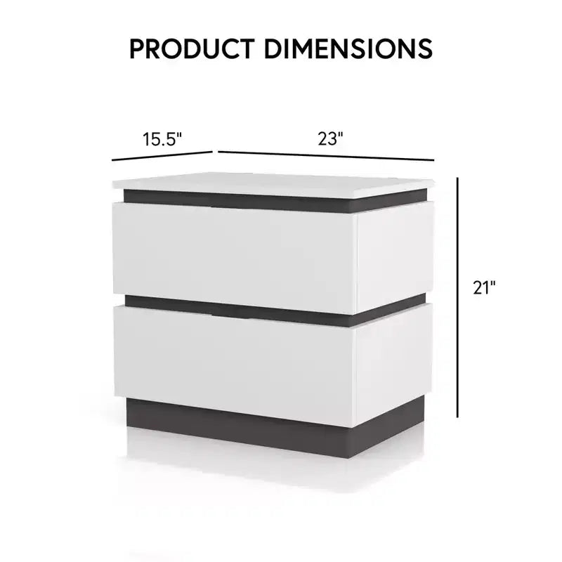 Comodino a 2 cassetti con porte USB Bianco/Grigio metallizzato