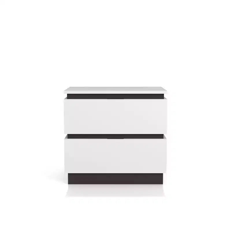 Comodino a 2 cassetti con porte USB Bianco/Grigio metallizzato