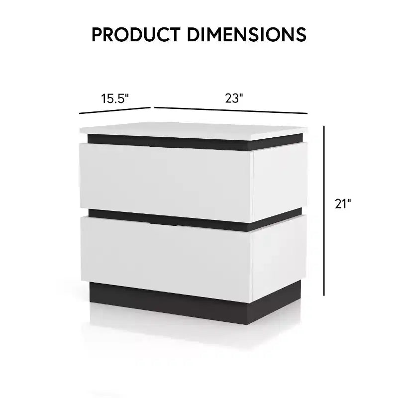 Comodino a 2 cassetti con porte USB Bianco/Grigio metallizzato